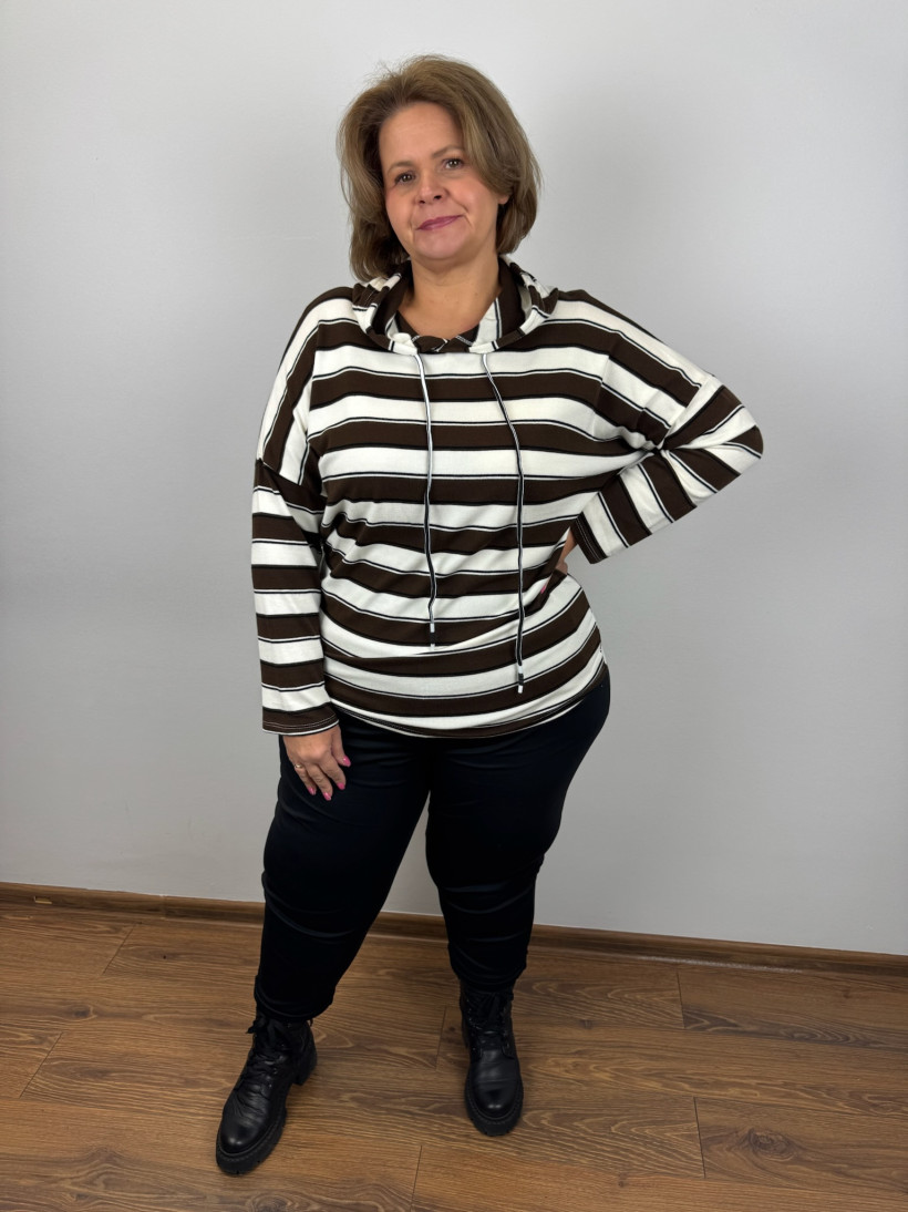 Italia nr.V - Bluza sweterkowa w paski z kapturem - 12900 - czekolada