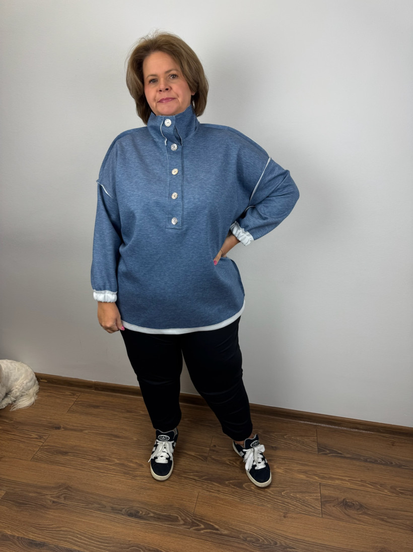Italia nr.V - Bluza jednokolorowa na stójce masełko - 25227 - jeans