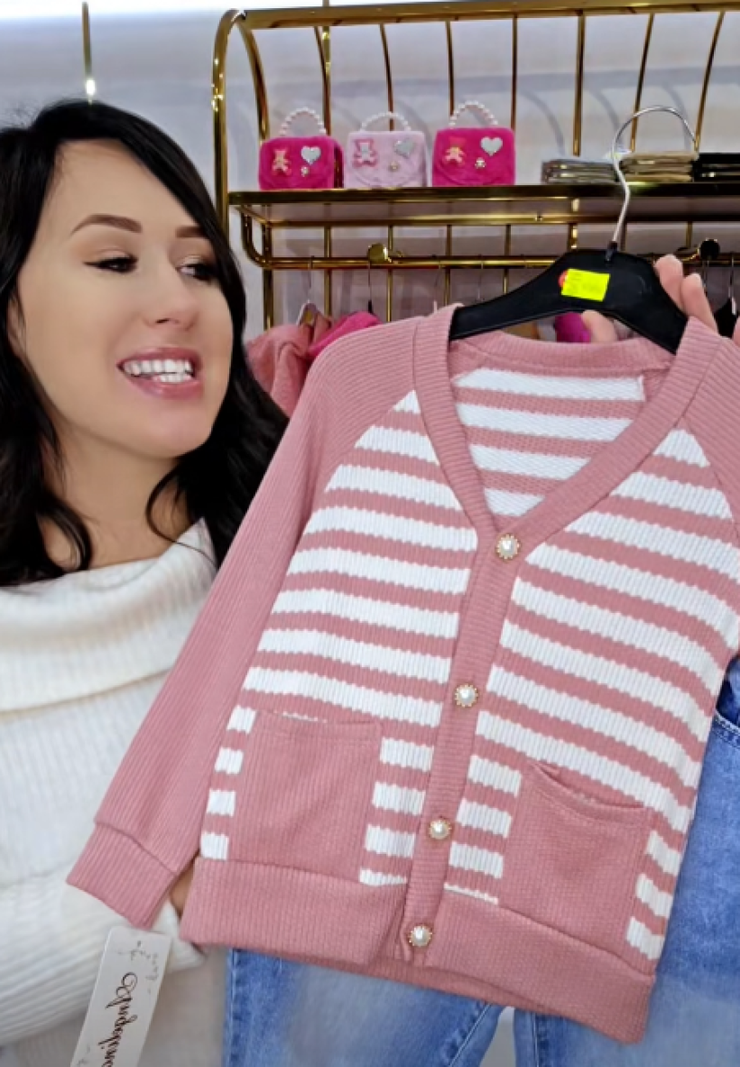 W Sweterek w paski 1377-BRUDNY RÓŻ