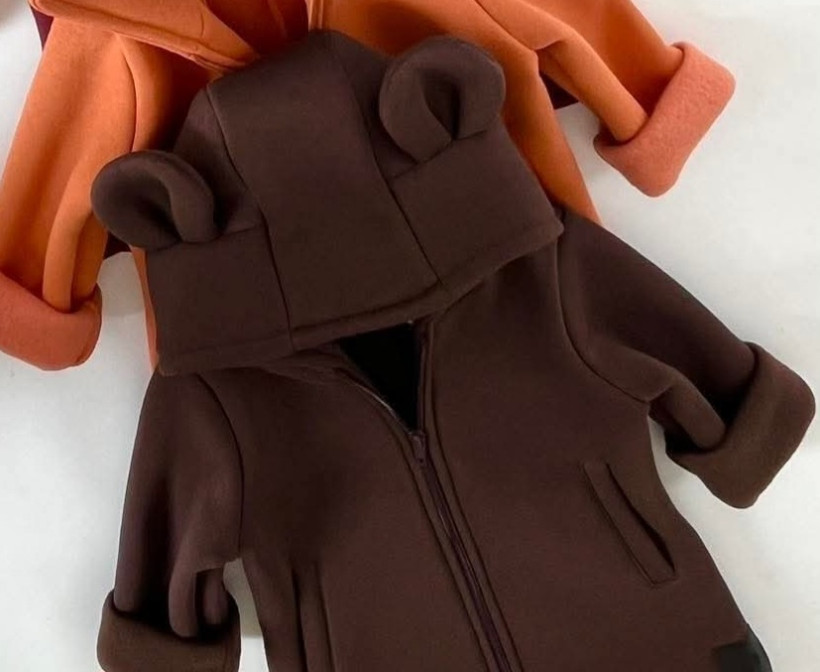 BLUZA CZEKOLADOWA OCIEPLANA KAPTUR Z USZAMI BUNNY KIDS