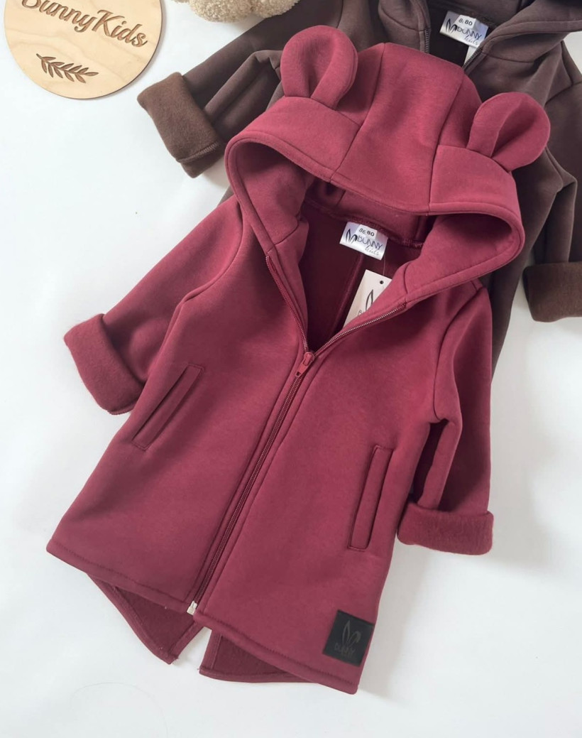 BLUZA BORDOWA OCIEPLANA KAPTUR Z USZAMI BUNNY KIDS