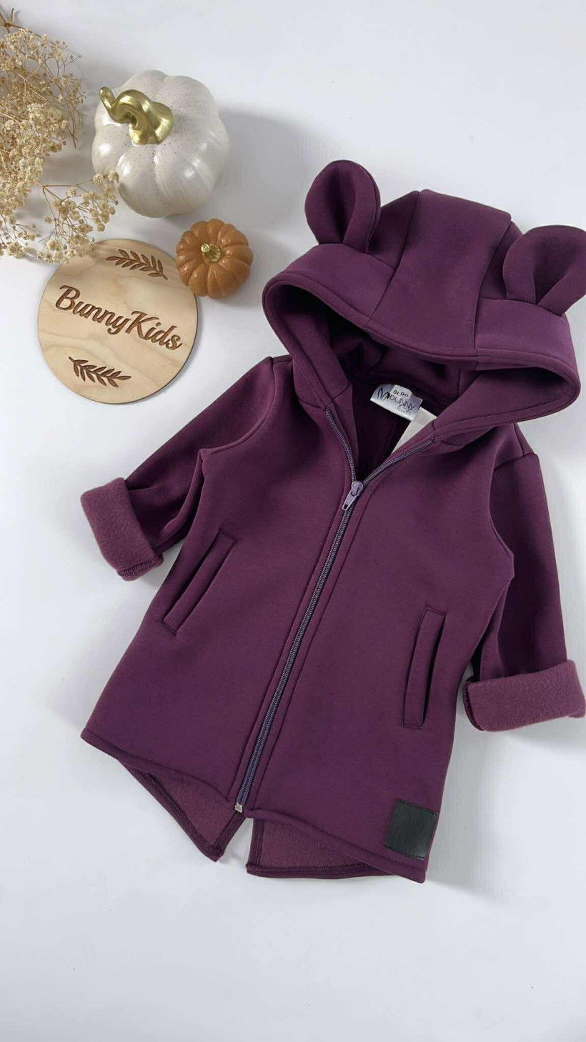 BLUZA OCIEPLANA ŚLIWKA KAPTUR Z USZAMI BUNNY KIDS