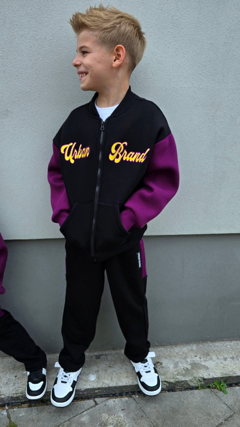 BLUZA CZARNA Z FIOLETOWYM RĘKAWEM OCIEPLANA URBAN BRAND