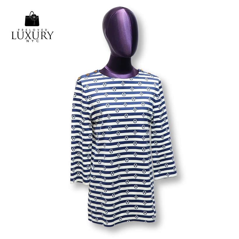 LOUIS VUITTON Long Cut and Sewn Striped Top CA36929 Size L Cotton Blue and White