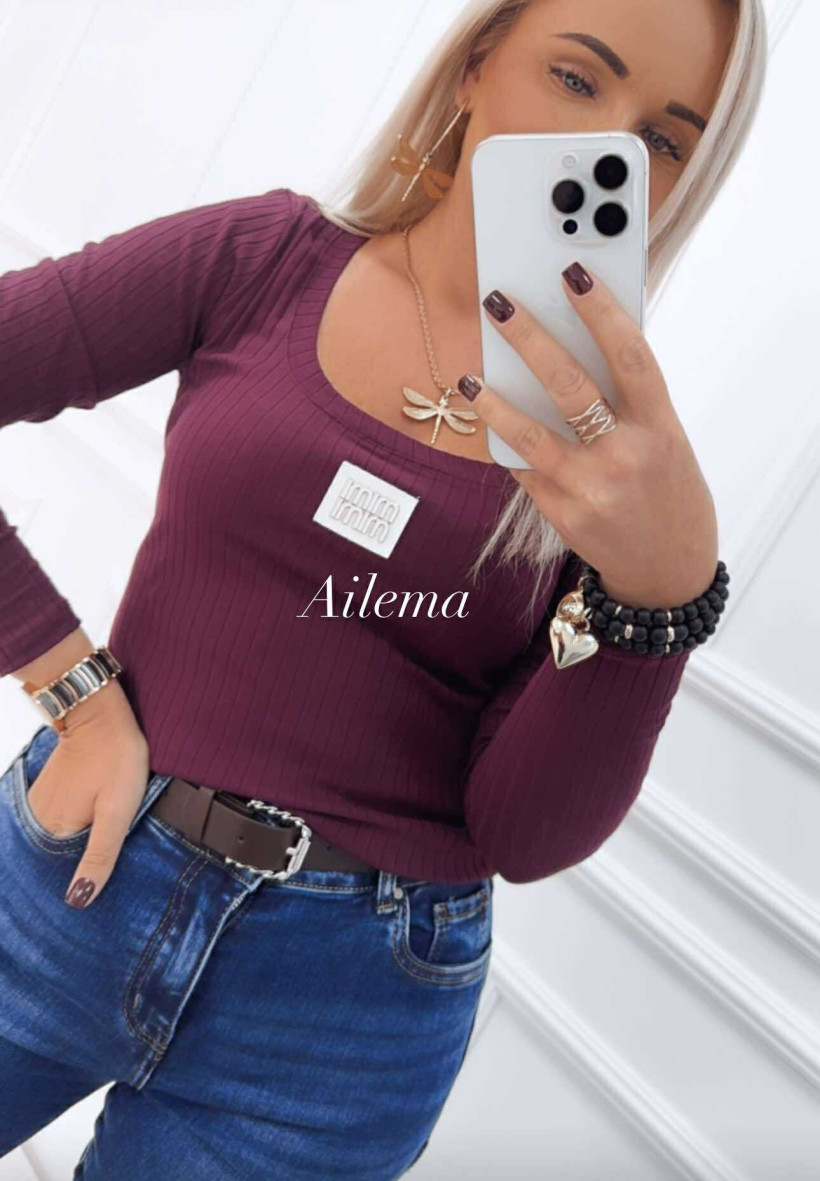 Bluzka |HDM prążek H5821 naszywka mimi