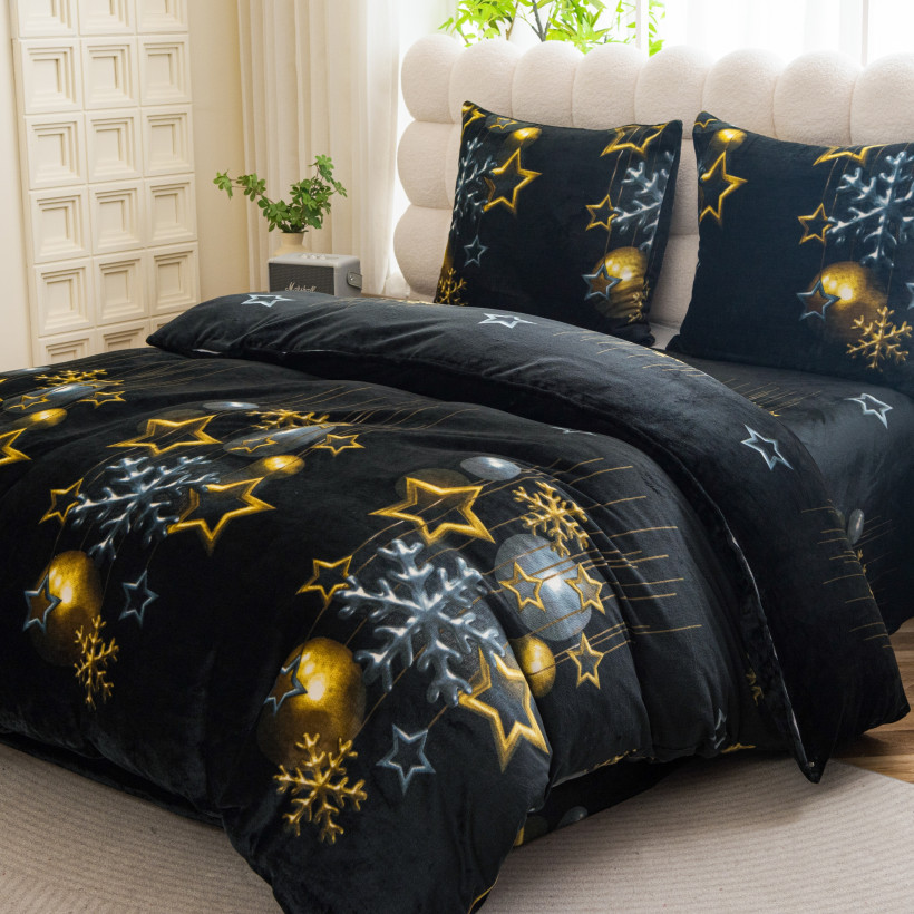 Pościel polarowa miś świąteczna bombki śnieżynki 140x200 cm SHY-3210