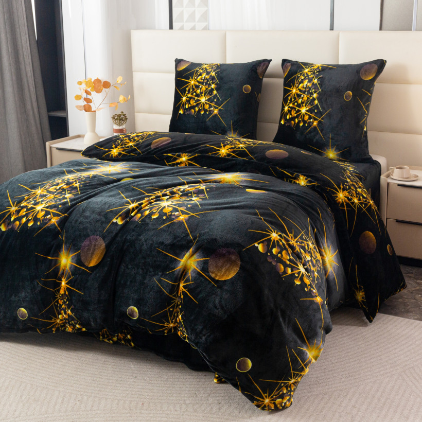 Pościel polarowa miś świąteczna złote choinki 160x200 cm SHY-3209