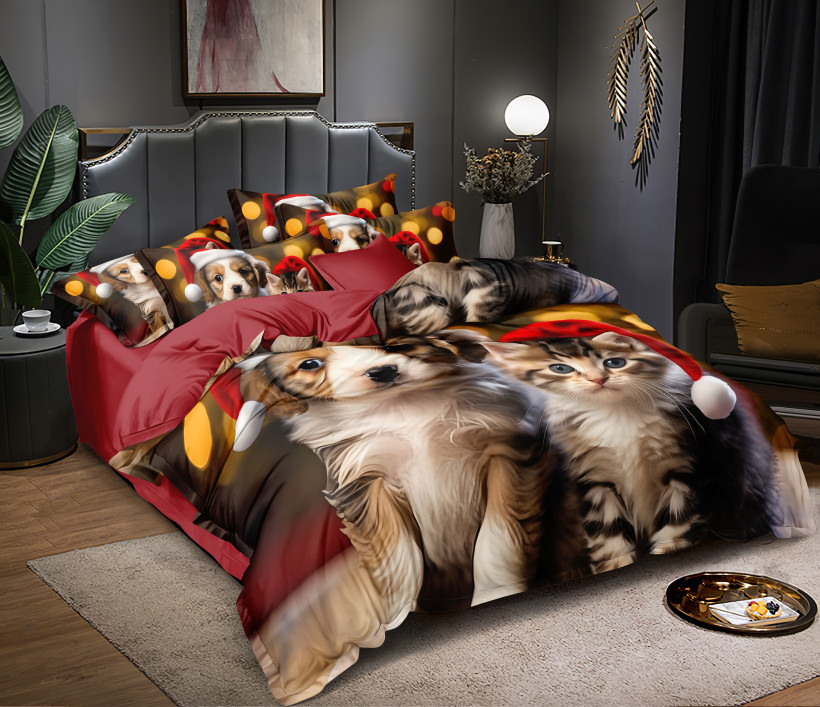 Pościel 160x200cm 3 częściowa piesek i kotek 100% mikrofibra SMY-3241