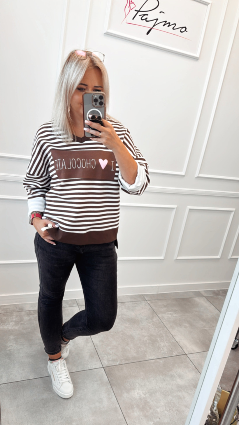 Bluza pasy chocolate asymetryczna 13587