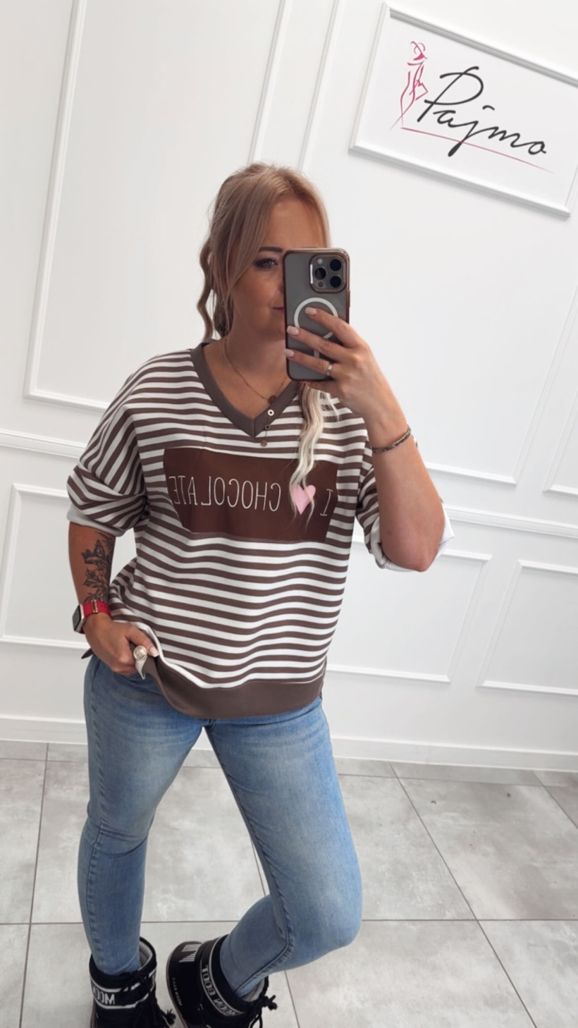 Bluza pasy chocolate asymetryczna 13587