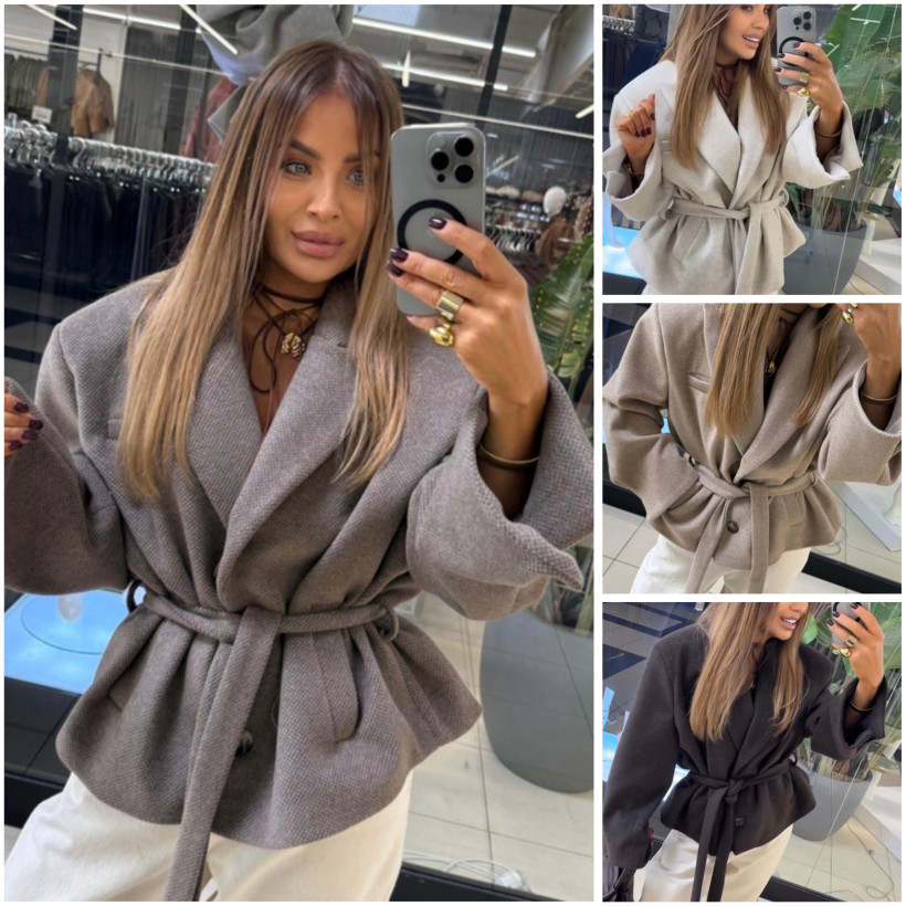 EM KRÓTKI PŁASZCZ WIĄZANIE