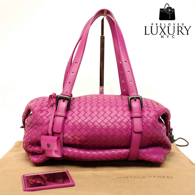 BOTTEGA VENETA INTERCCIATO BOSTON MONTAIGNE LEATHER SHOULDER BAG