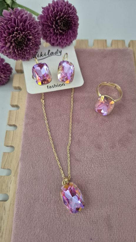 Kolczyki różowo- złoty kamień