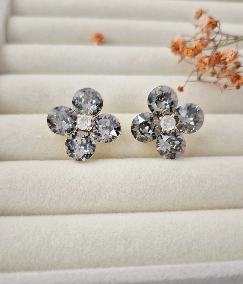 Kolczyki kwiatki szare