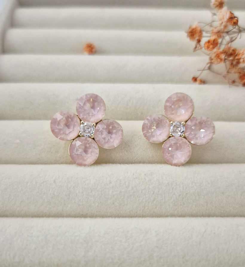 Kolczyki kwiatki puder róż
