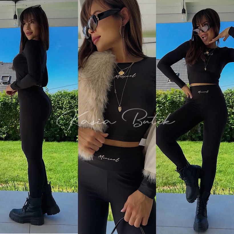 Komplet Bawełniany Minimal Basic Legginsy i Top Czarny
