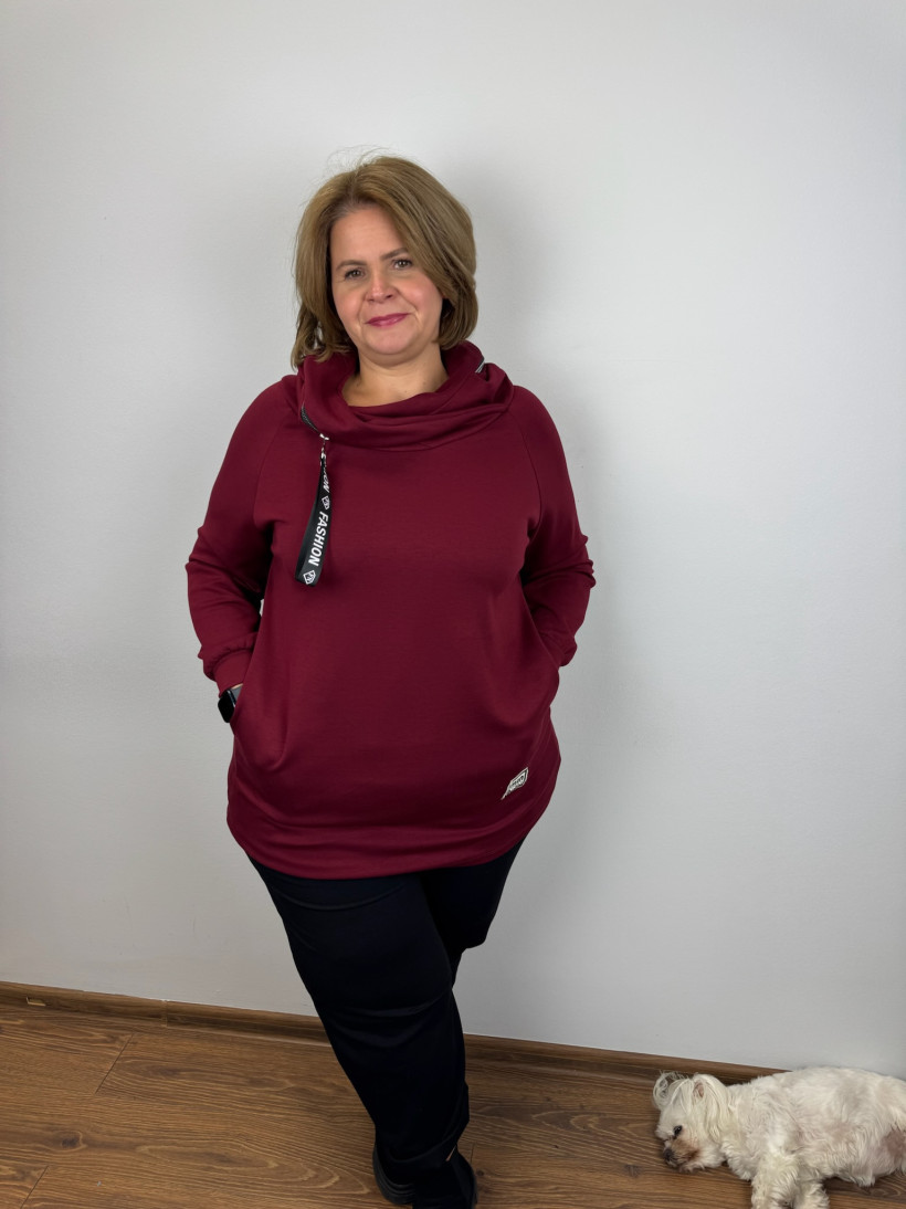 Italia nr V - Bluza/Tunika z kapturem jednokolorowa - 20010 - bordo