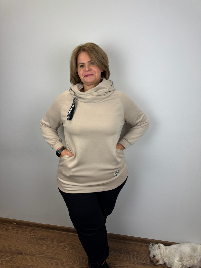 Italia nr V - Bluza/Tunika z kapturem jednokolorowa - 20010 - beż