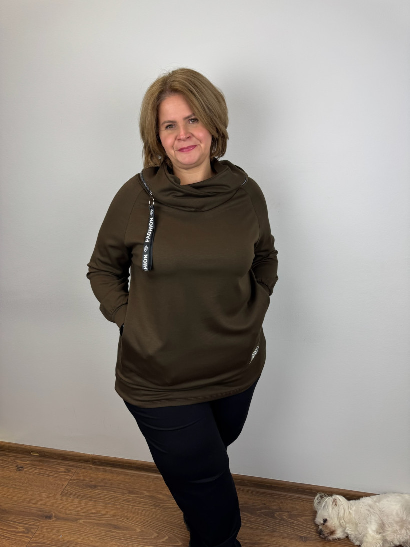 Italia nr V - Bluza/Tunika z kapturem jednokolorowa - 20010 - czekolada