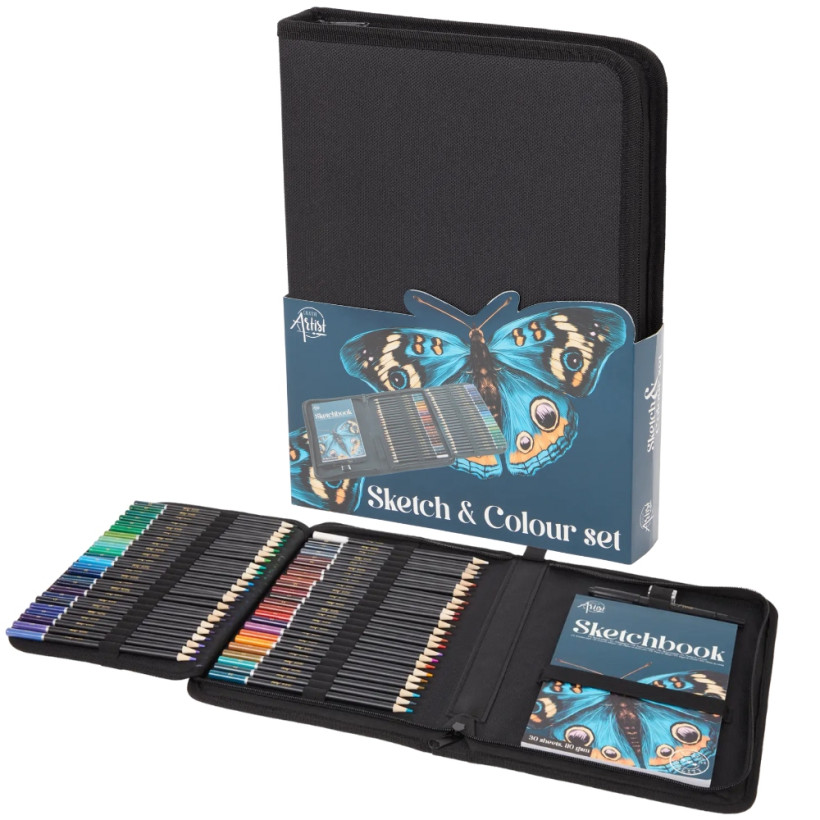 ZESTAW KREDEK, SZKICOWNIK DO RYSOWANIA W PIÓRNIKU PREZENT DLA DZIECKA