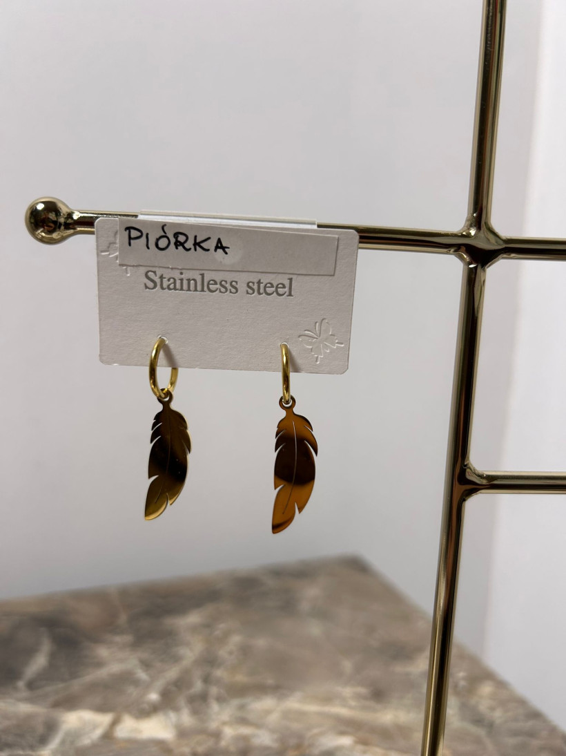 PIÓRKA - Kolczyki złote piórka biżuteria