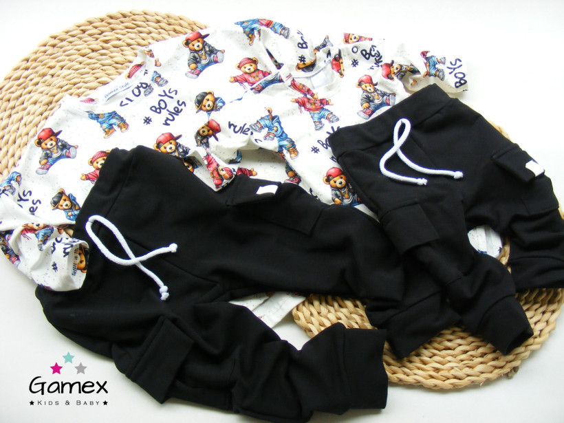 KOMPLET BODY (68-86)/BLUZKA (92-110) BOYS RULES + CZARNE BOJÓWKI GAMEX