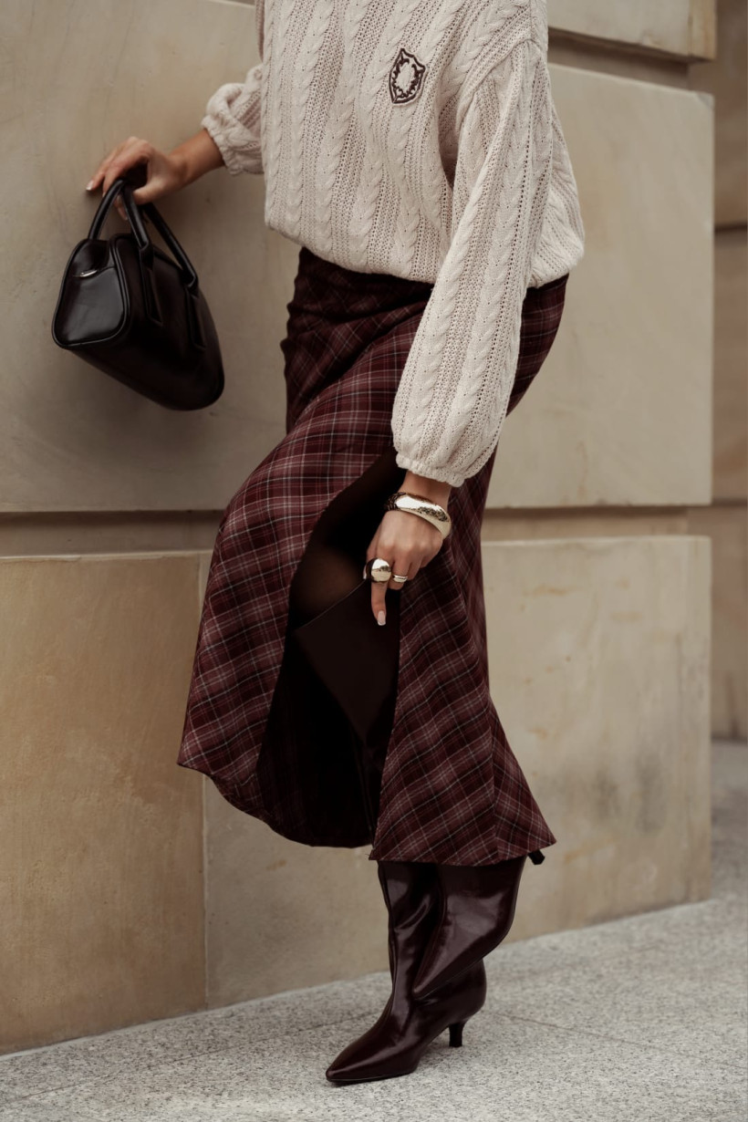 Spódnica długa z wiskozy w kratę XANA