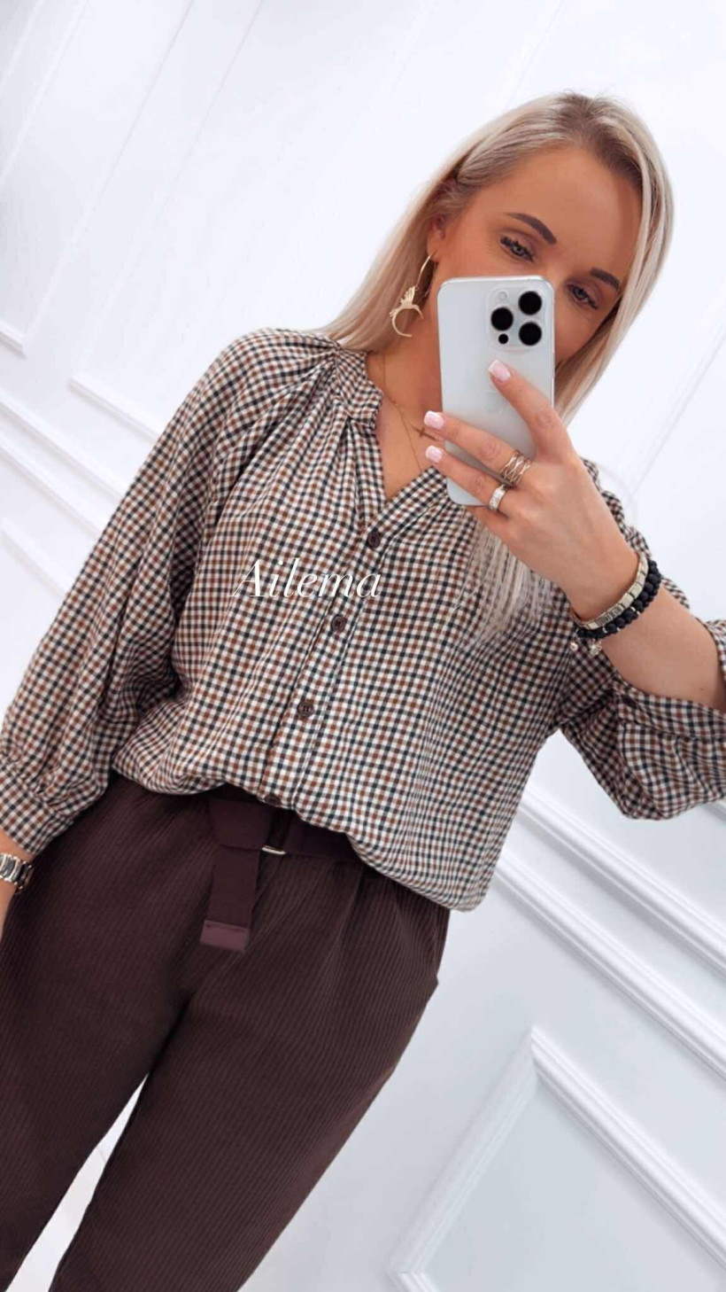 WYPRZEDAŻ Koszula kk816 w karteczkę, na stójce z guzikami