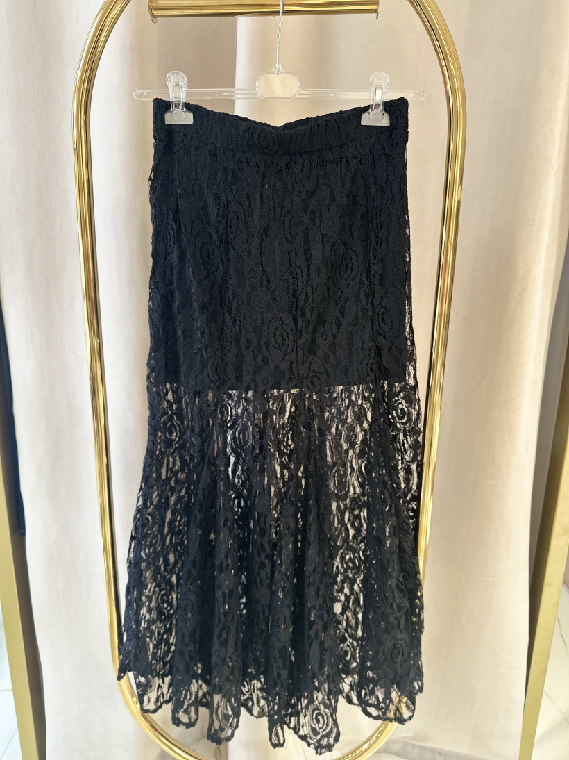 MOCHY SPÓDNICA KORONKOWA DŁUGA CZARNA