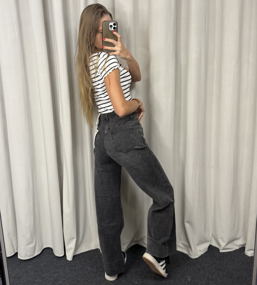 Jeansy czarne szerokie wysoki stan 