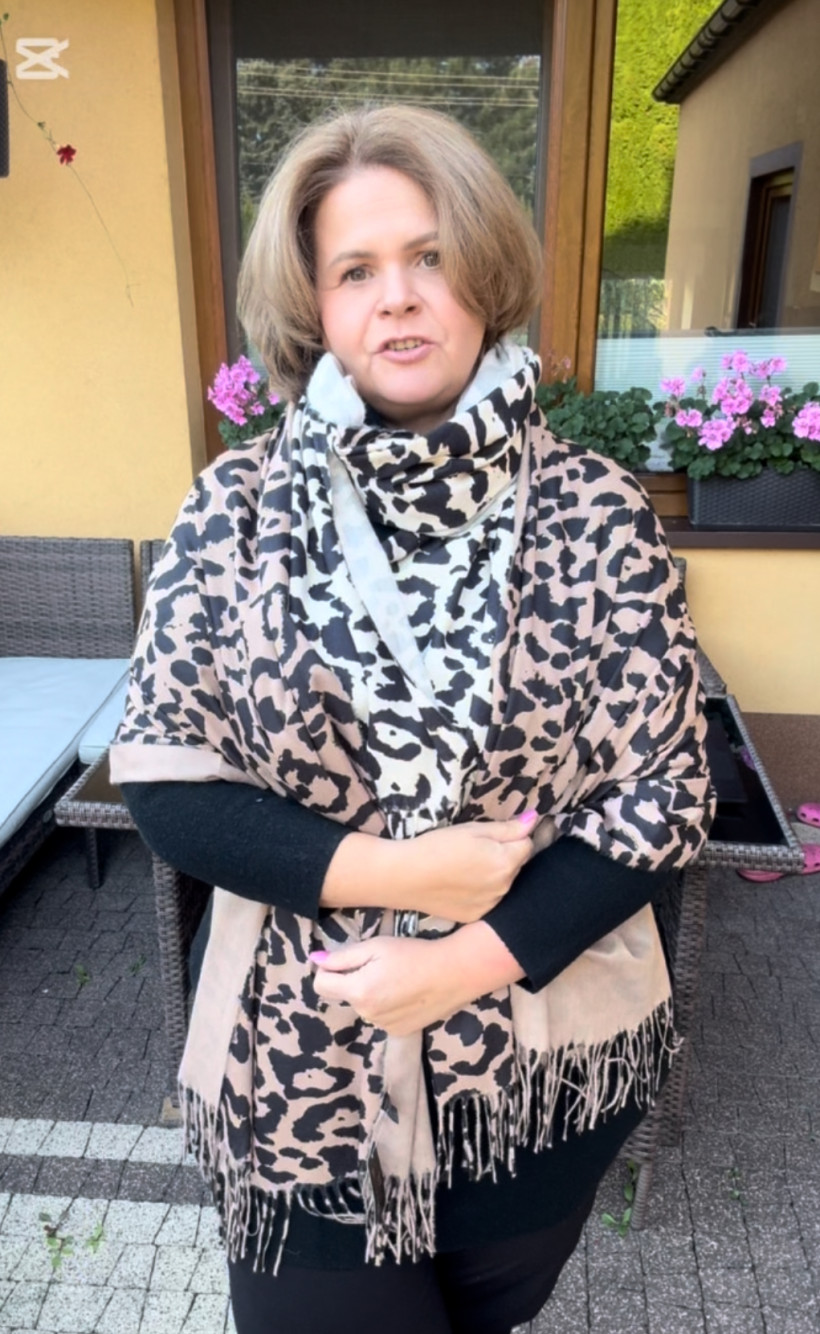 Szal ze złotą nitką, z frędzlami panterka - 917 - fango