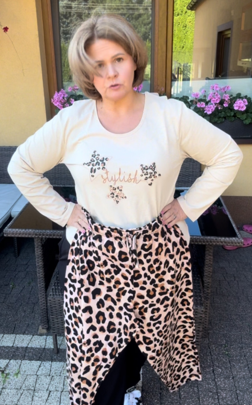 Piżama bawełniana, spodnie w centki - 3xl - 4962 - beżowa pantera