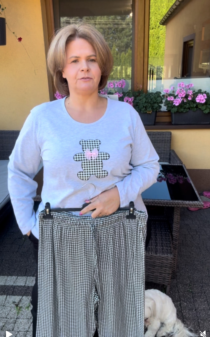 Piżama bawełniana spodnie w kratkę, miś - 3xl - 6331 - popiel