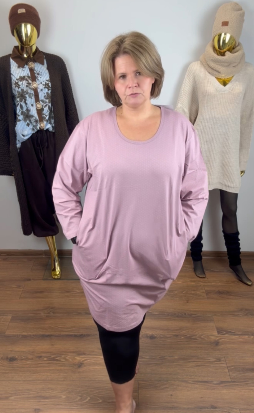 Koszula nocna długi rękaw, kropeczki - 4xl - 7997 / 504011 - brudny róż