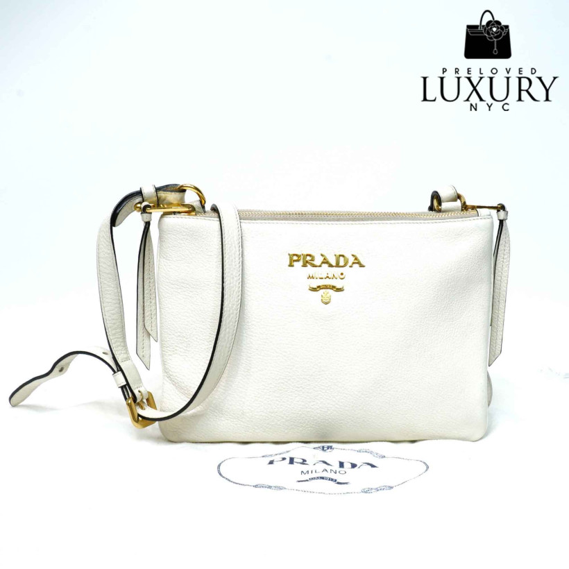 PRADA VITELLOPHENIX DOUBLE ZIPP CROSSBODY BAG WHITE