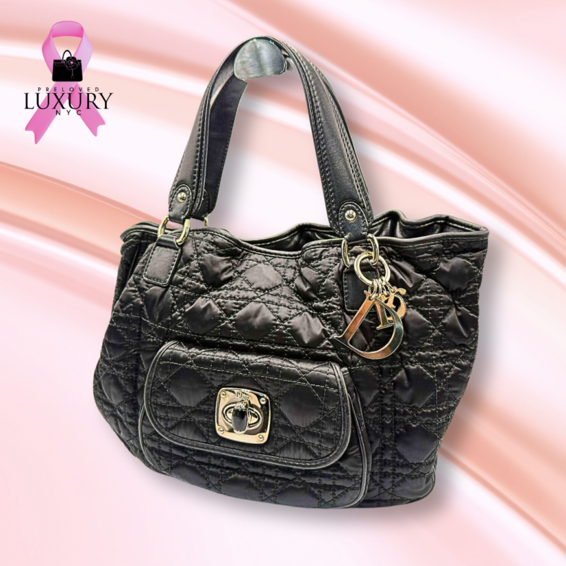 DIOR Cannage nylon bag in black with front turn-lock pocket