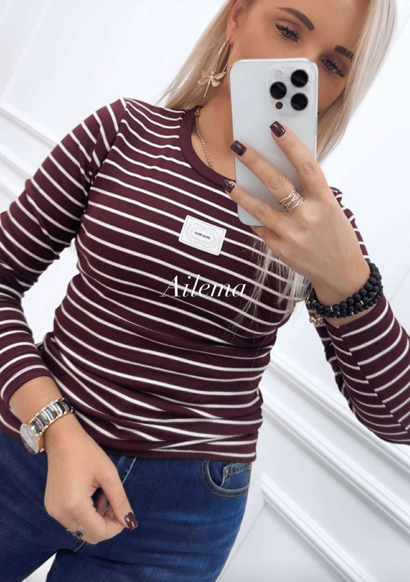 Bluzka w paski HDM H5835 okrągły dekolt, naszywka