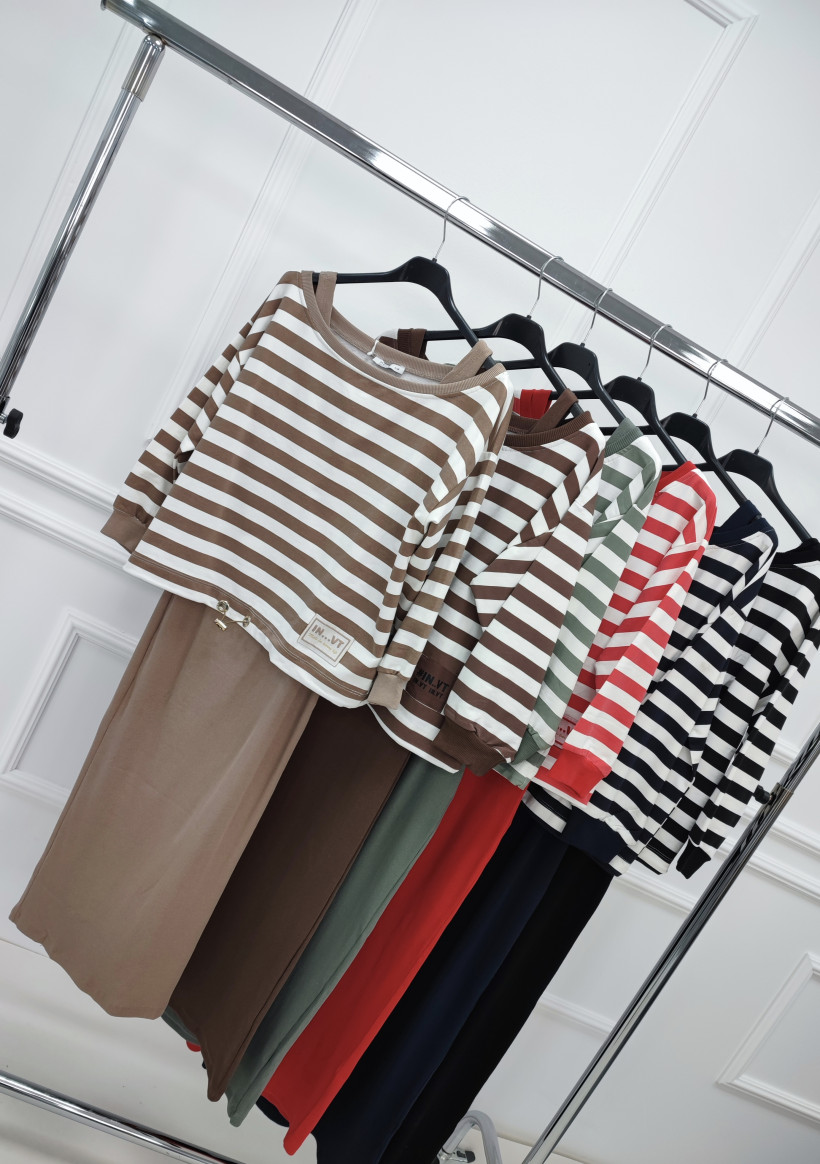 WYPRZEDAŻ Komplet Megi T0583 sukienka prążek bluzka w pasy