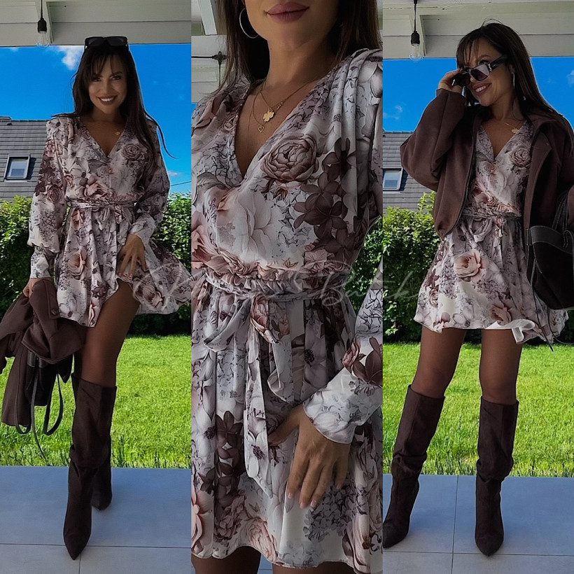 Sukienka Mini V Benita Jasnoszara&Camel