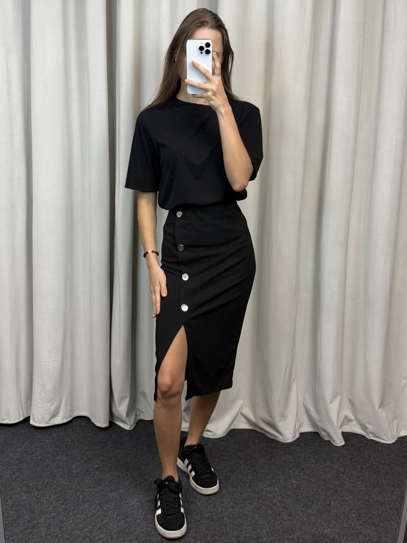 Komplet t-shirt + spódnica złote guziki 