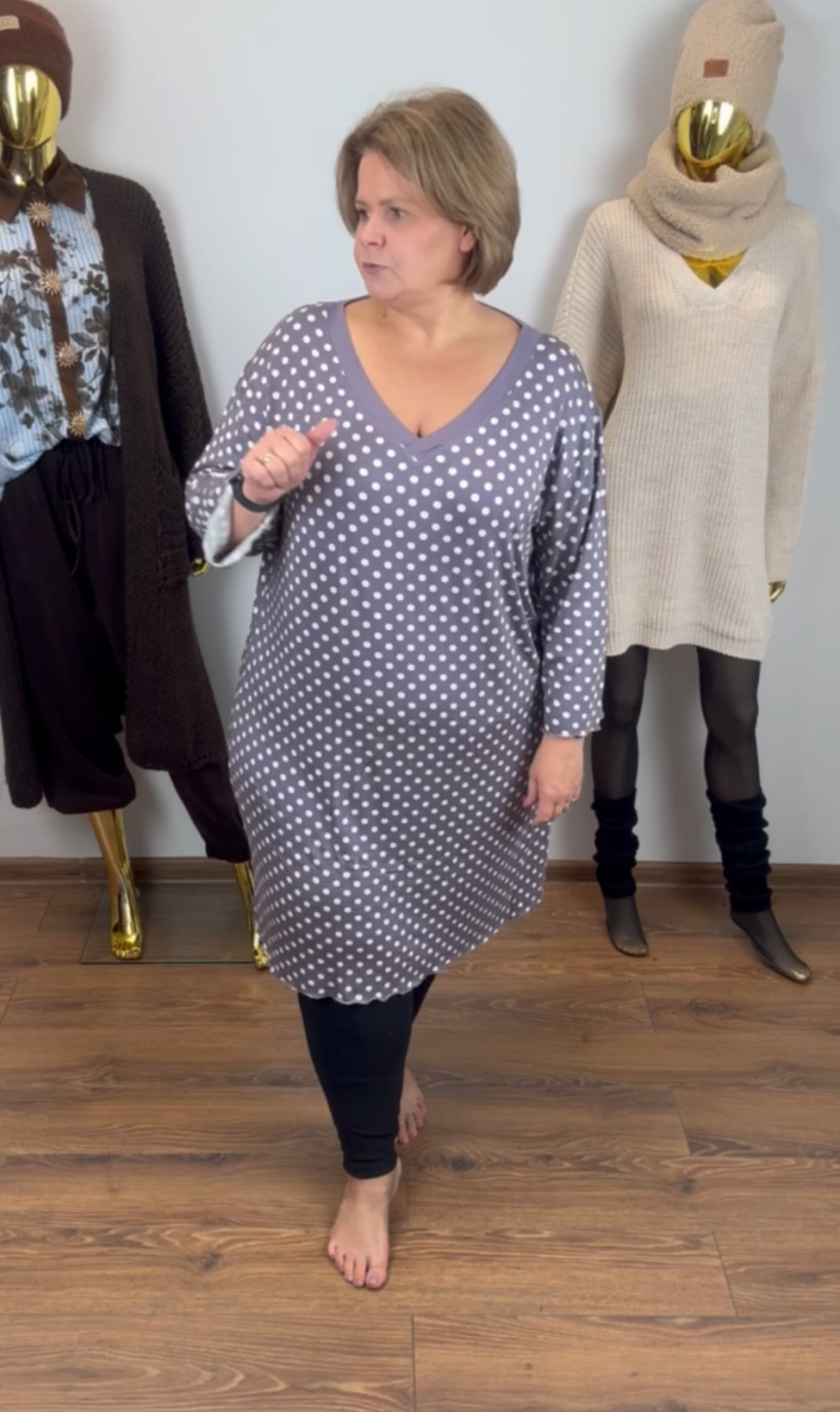 Koszula nocna w serek. kropki - 5xl - 23112 - lila