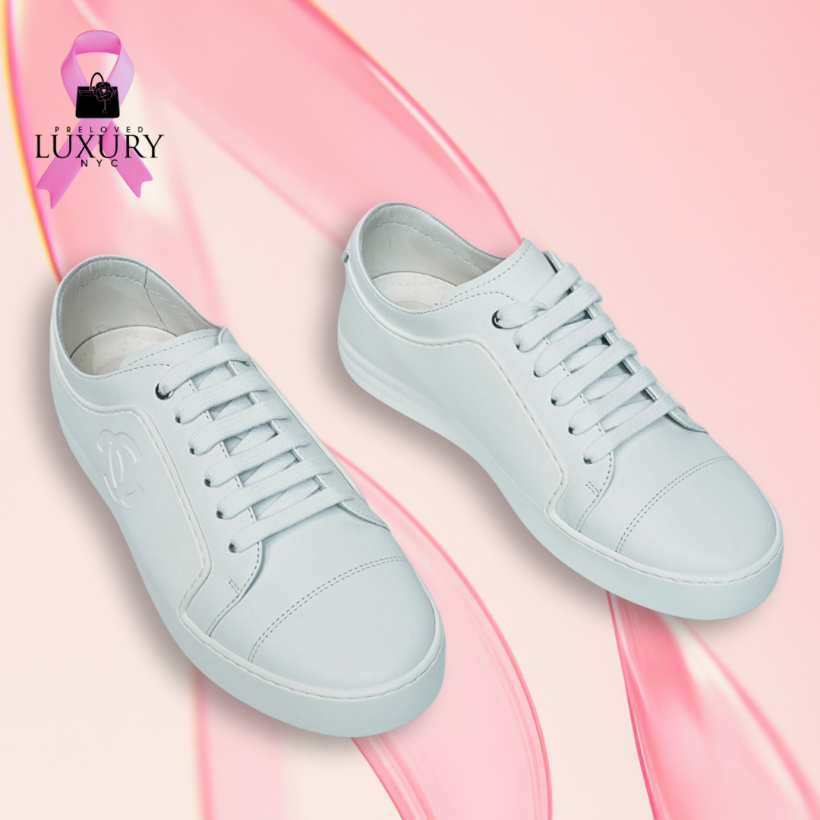 CHANEL WHITE LEATHER TRAINING SNEAKERS S37.5
