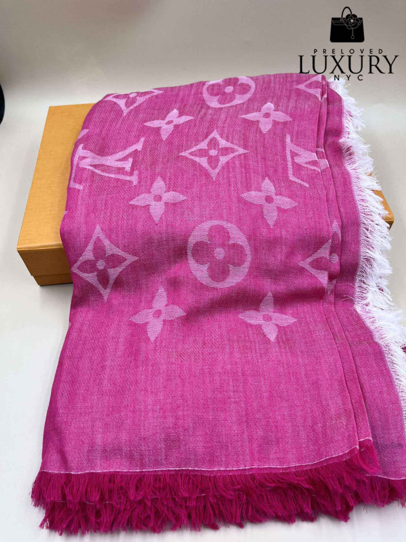 LOUIS VUITTON Louis Vuitton Monogram Stole, Wool/Cotton/Silk, Two-Tone, M70675 CC0197