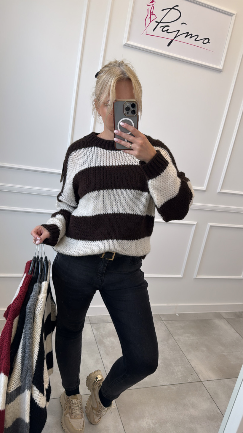 Sweter luźny pasy 13677