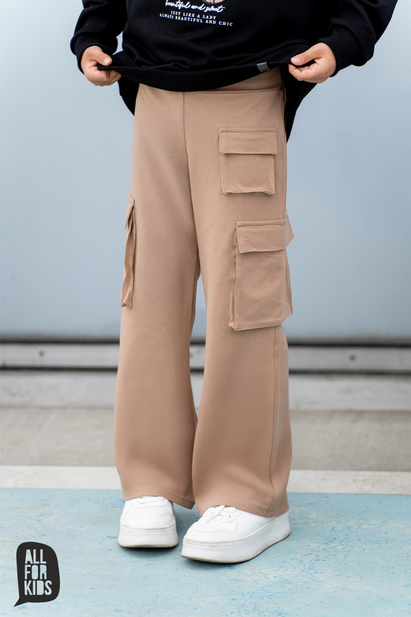 SZEROKIE BEŻOWE SPODNIE Z KIESZENIAMI AFK