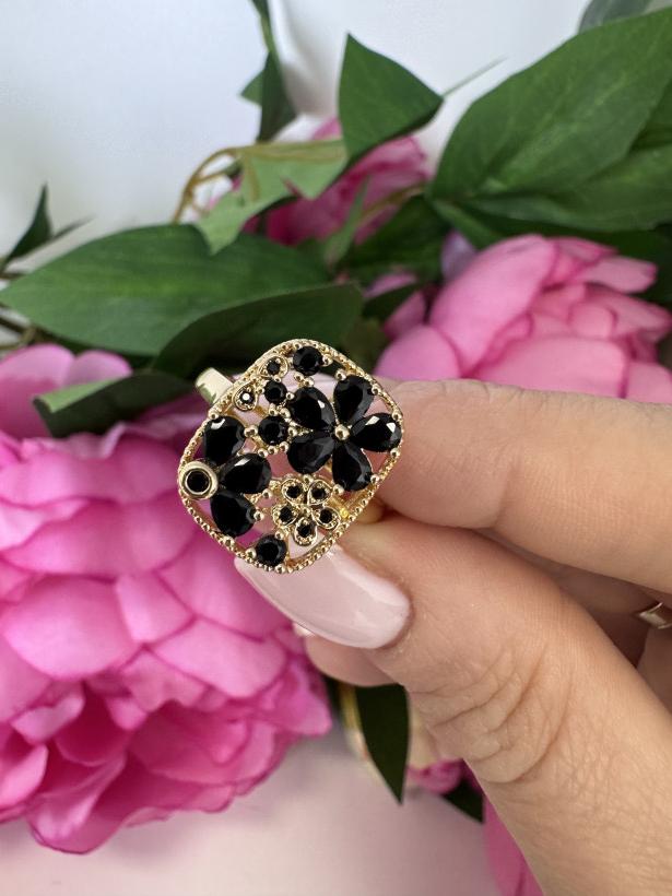 Pierścionek kwiat czarny 13706 O