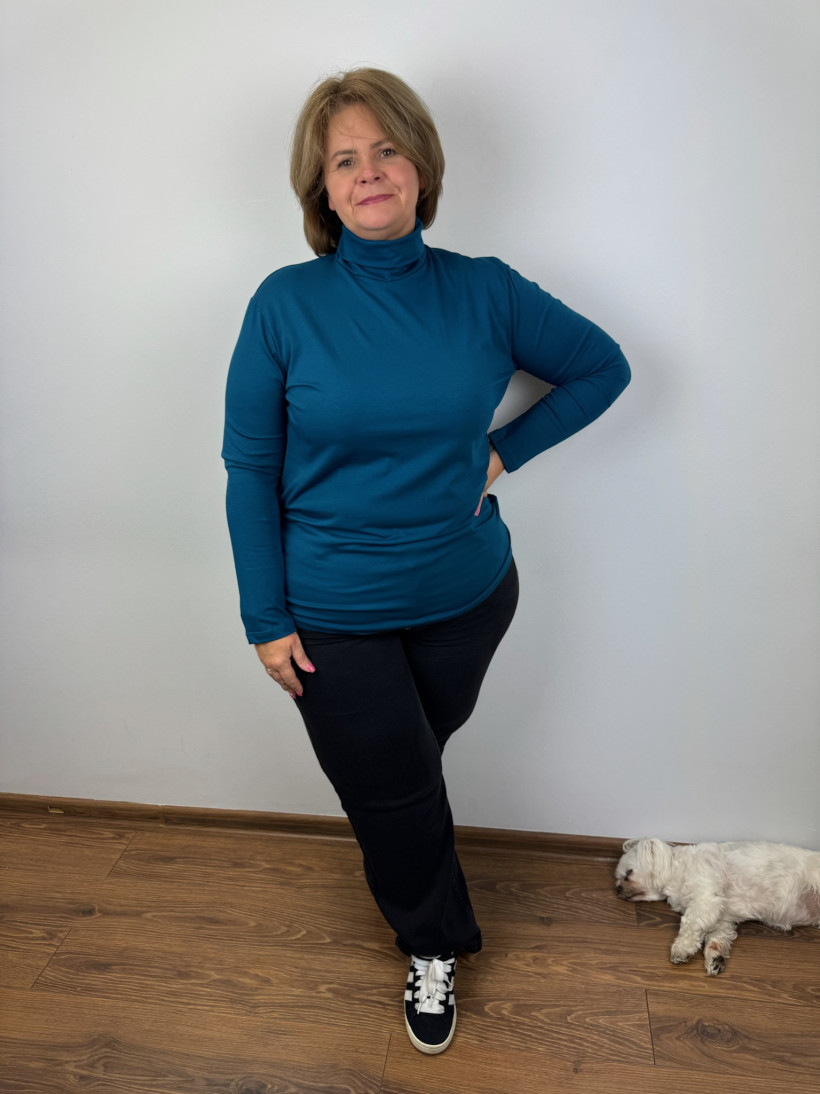 Golf bawełniany jednokolorowy - womary -  4xl - 6154 - turkus 