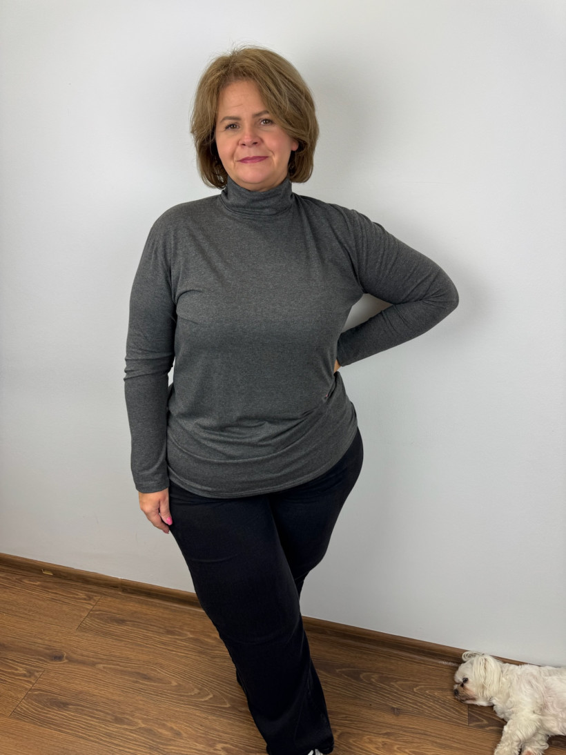 Golf bawełniany jednokolorowy - womary - 4xl - 6154 - popiel