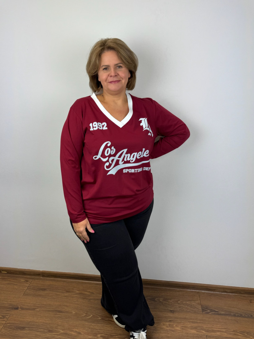 Bluzka w serek, napis los angeles - zentex - 6926 - bordo