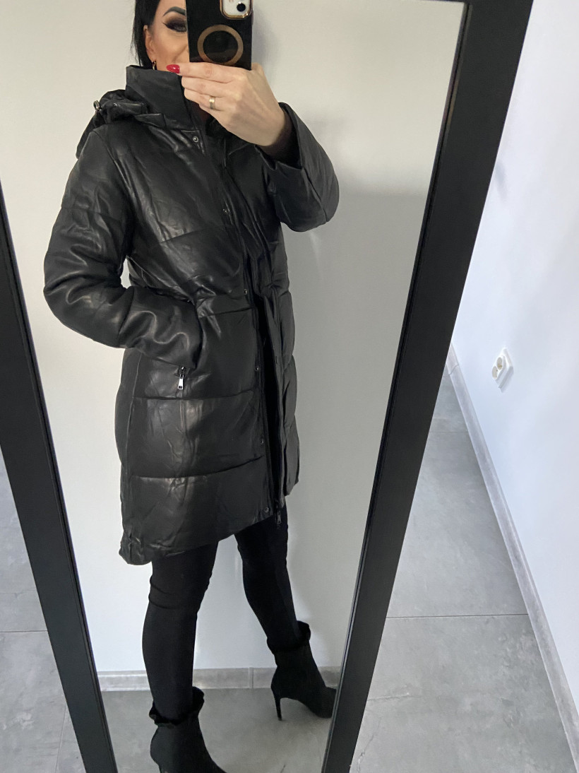 Kurtka 48 długa, asymetryczna, ekoskóra